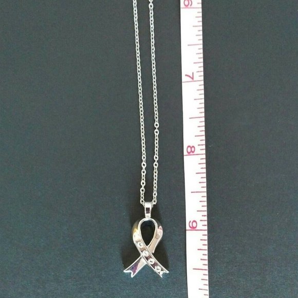 NEW Silver 925 Necklace with Ribbon Pendant, Clear Swarovski Crystals - Picture 4 of 7